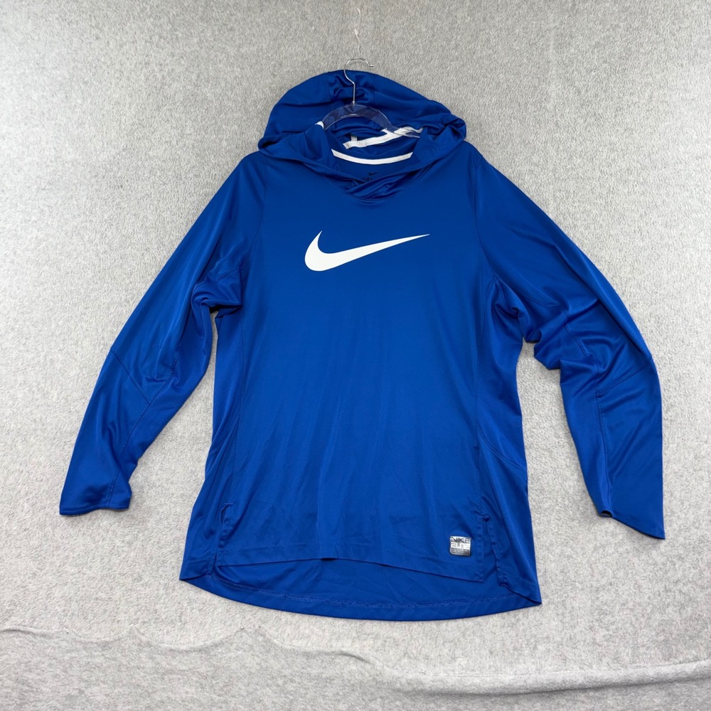 Nike Dry Elite Basketball Hoodie Mens L Blue Dri-Fit Swoosh Performance Shirt